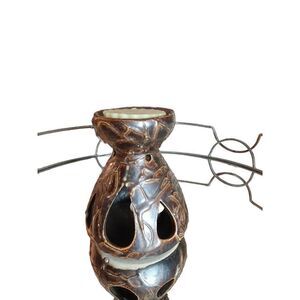 Polish Pottery  engraved‎ Brown Candle Fragrance Holder From Poland Unique